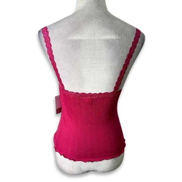 BP Crop Top Sleeveless Ribbed Material Lace Straps Eye Catching Hot Pink W S NWT - Picture 4 of 9